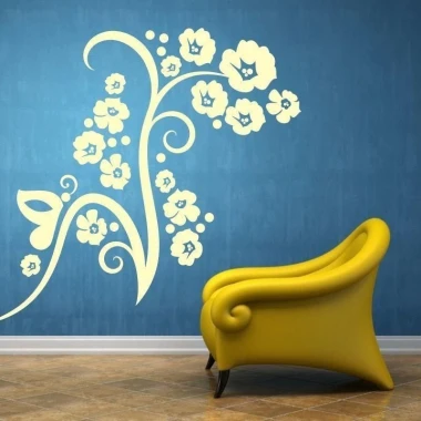 Chinese sticker 38 in a modern living room, creating a harmonious composition with yellow flowers against the sky.