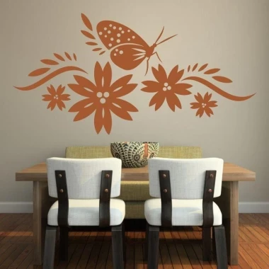 Elegant Chinese sticker 57 featuring a butterfly and flowers in warm brown tones, perfect for decoration.