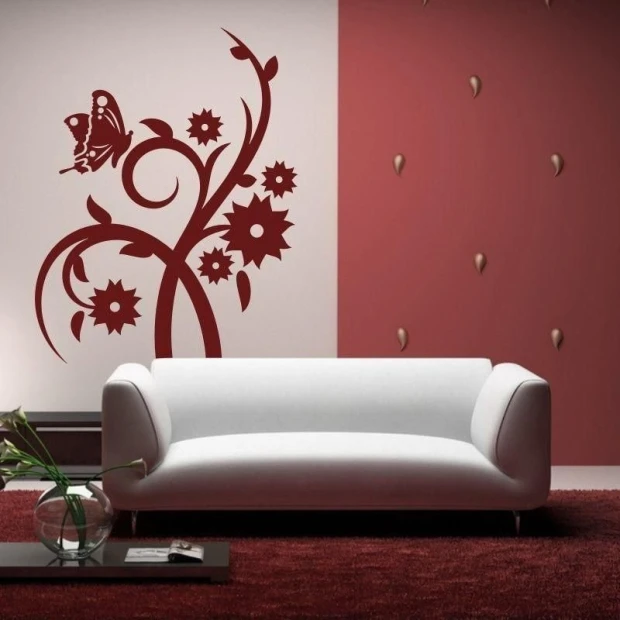 Elegant Chinese 73 sticker in modern style, adding charm to the wall in a cozy living room.