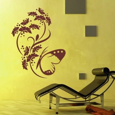 Stylish Chinese 93 sticker featuring a butterfly and plants in deep burgundy, perfect for modern decor.