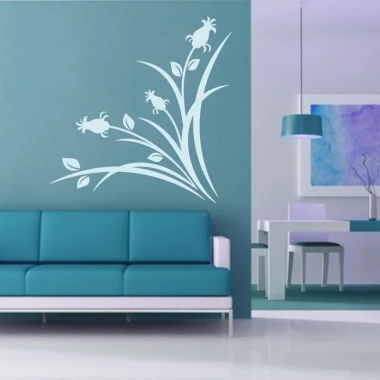 Elegant poppy sticker 1219 in a modern living room, adding lightness and freshness to the blue decor.
