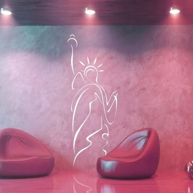 Elegant Statue of Liberty sticker in a modern living room, adding artistic character and style.
