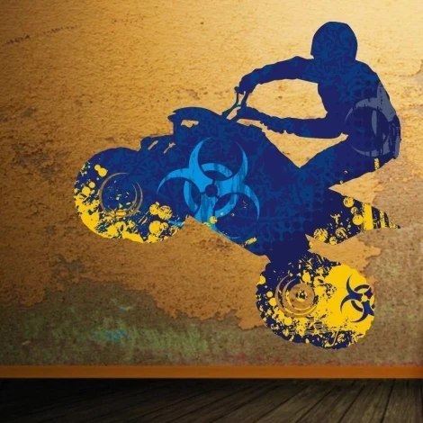 Multicolored quad sticker 1301 adds a dynamic touch to a modern youth room.