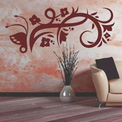Chinese painting template 09 - Living room setup. Orange walls, light-colored furniture.