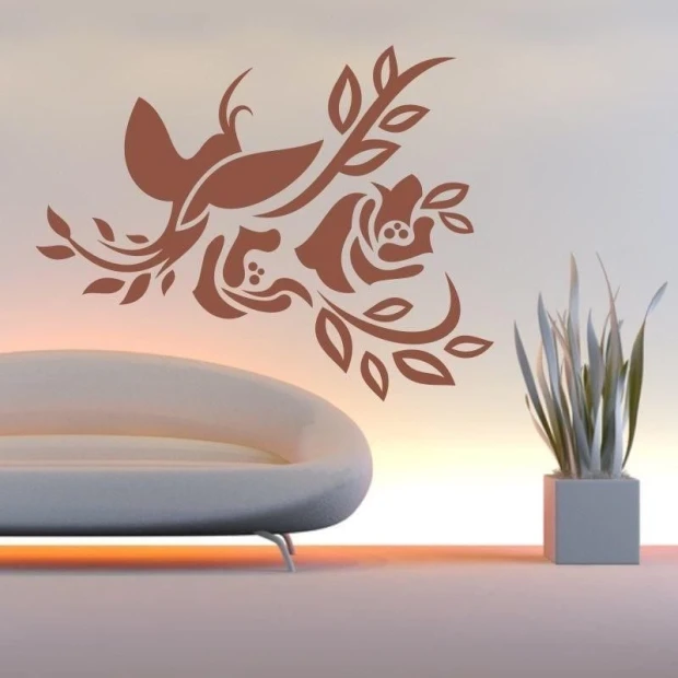 Elegant Chinese painting template 10 in warm brown tones, perfect for a modern living room.