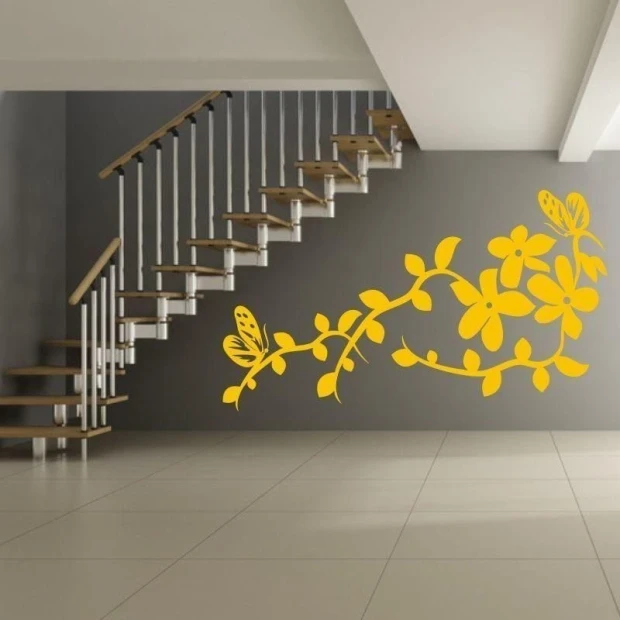 Chinese painting template 21 - Hallway arrangement. Dark wall with light stairs.