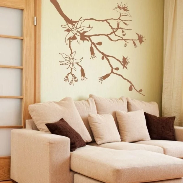 Painting template branch 1288 - Living room arrangement. Light-colored walls, beige furniture.