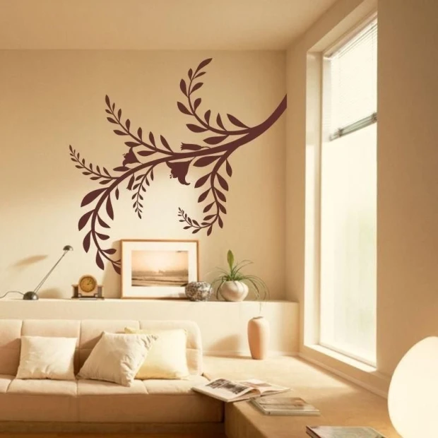 Painting template branch 1296 - Living room arrangement. Light-colored walls, neutral-toned furniture.
