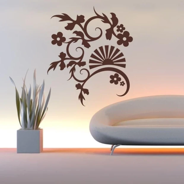 Climbing plant painting template 1242 - Living room arrangement with light walls and minimalist furniture.