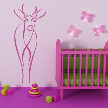 Deer painting template 1267 - Decor for a child\'s room. Light-colored walls, furniture in vibrant shades.