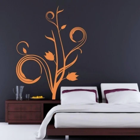 Elegant floral sticker 1101 in vibrant orange, perfect for a modern bedroom.