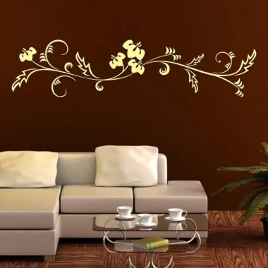 Elegant Japanese sticker 01 in warm tones on a brown wall of a modern living room, adding charm.