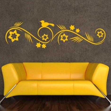 Stylish Japanese sticker in vibrant yellow, perfect for a modern living room, adding a fresh touch.