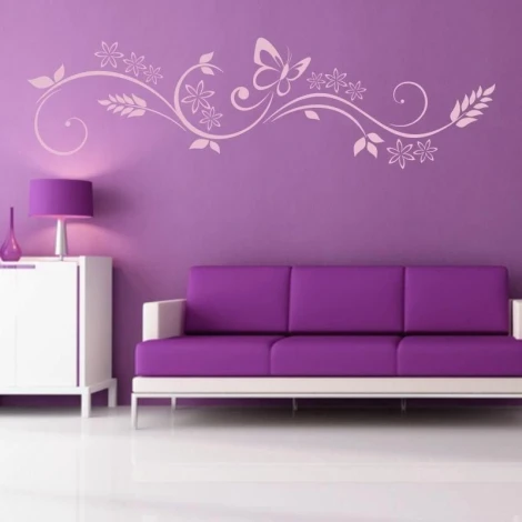 Stylish Japanese sticker 29 in a romantic living room, perfect for brightening up a purple wall.