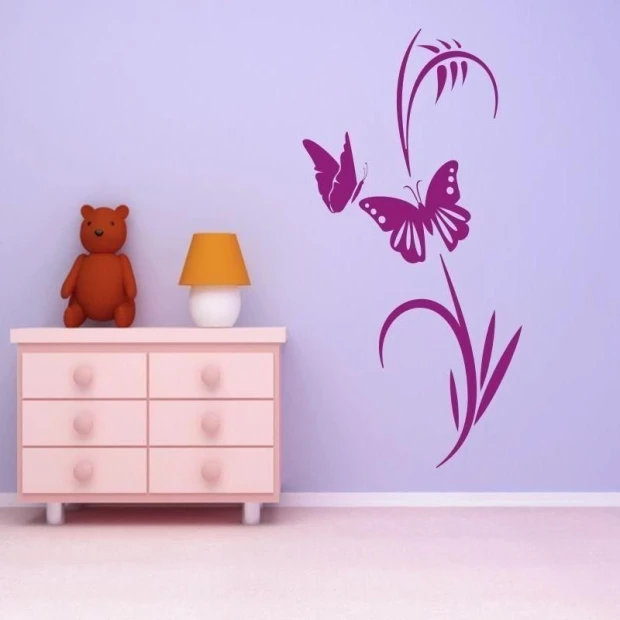 Japanese butterfly sticker in a pastel bedroom, adding charm and lightness to the decor.