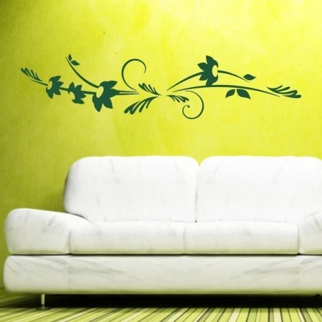 Stylish Japanese sticker 89 adds harmony to a cozy living room, enlivening the bright green wall.