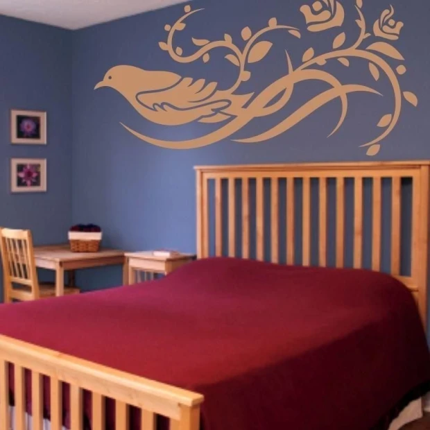 Chinese painting template 14 in a romantic room with wooden furniture, adds lightness and elegance.