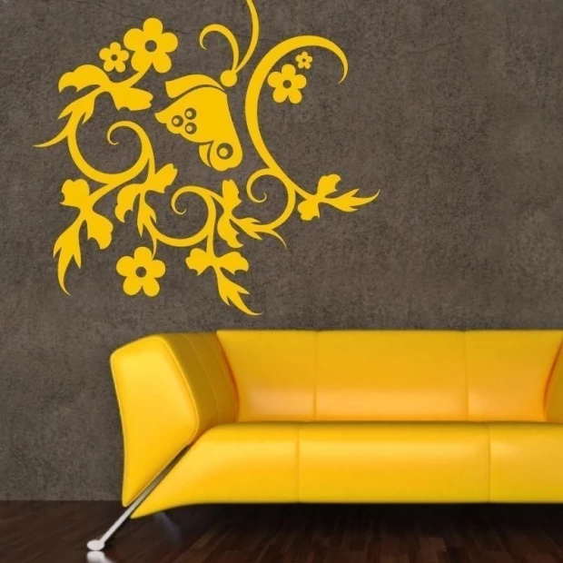 Elegant Chinese painting template 28 in vibrant yellow, perfect for modern interiors.