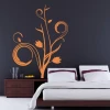 Floral painting template 1101 - Bedroom decor. Dark wall with a large, stylish plant pattern.