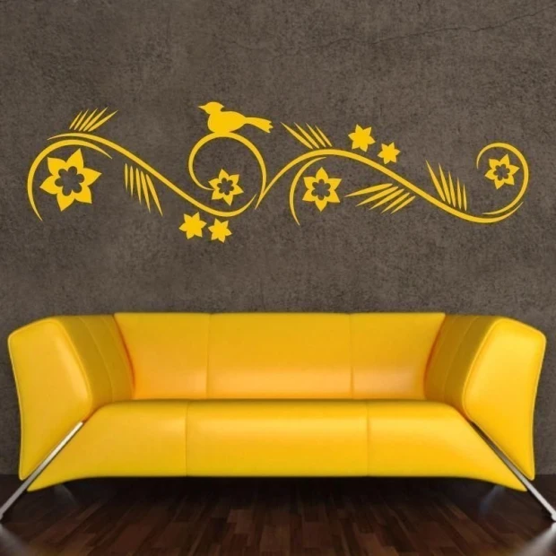 Japanese painting template 11 adds a joyful touch to a modern living room, decorating the wall with a motif.