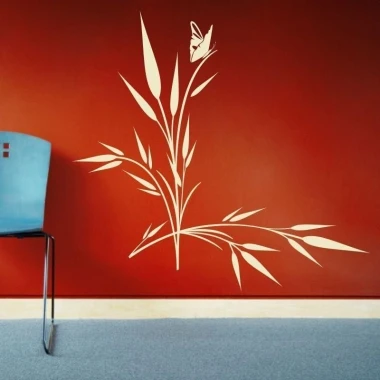 Japanese painting template with a delicate floral pattern, perfect for a modern living room against a red background.