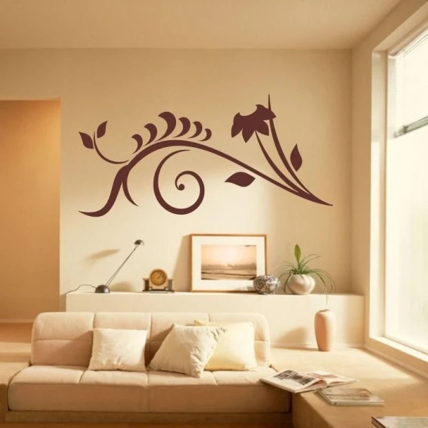 Japanese painting template 70 - Living room arrangement. Light-colored walls, minimalist furniture.