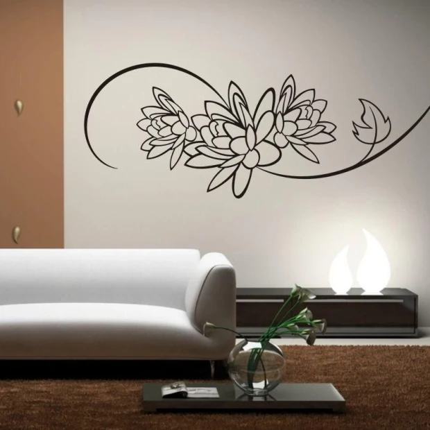 Floral painting template 0994 - Living room setup with light-colored wall, light sofa, and dark floor.