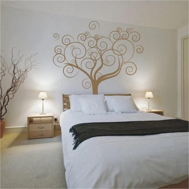 Elegant tree sticker 0782 in a stylish bedroom, adding warmth and harmony to a modern interior.