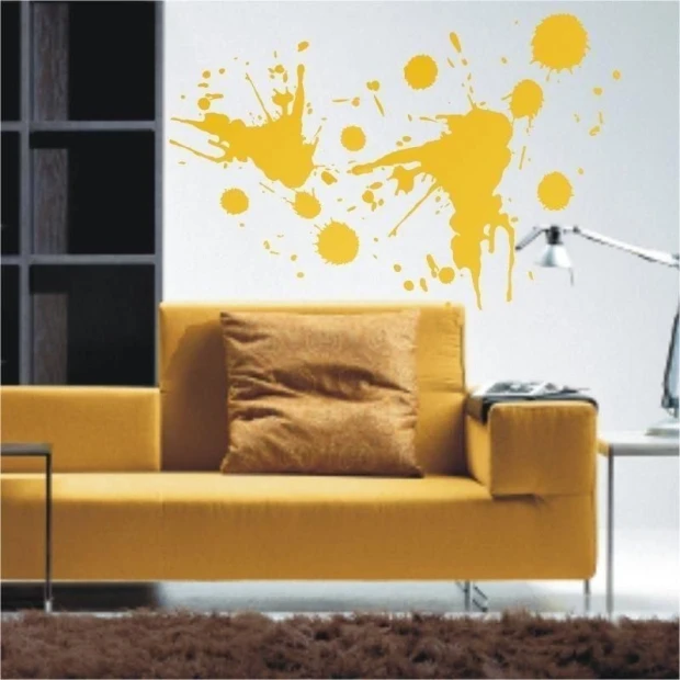 Stylish inkblot sticker 0801 in vibrant yellow, perfect for modern living rooms, adds a lively touch.