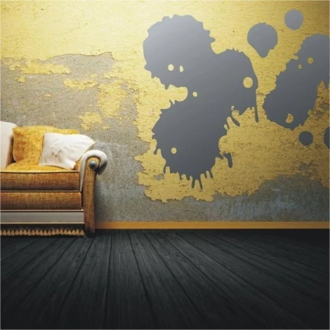 Stylish gray splash against a warm yellow wall, perfect for a modern living room.