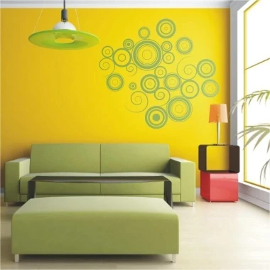 Abstract painting template 0787 in a modern living room, adding energy with fresh yellow tones.