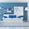Elegant tree 0778 in a modern living room, featuring harmonious shades of blue, adds a touch of lightness.