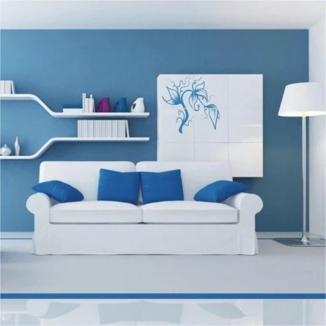 Elegant tree 0778 in a modern living room, featuring harmonious shades of blue, adds a touch of lightness.
