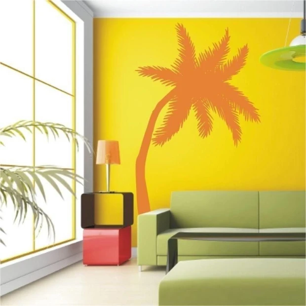 Stylish palm painting template 0867 in vibrant yellow, perfect for a modern living room.