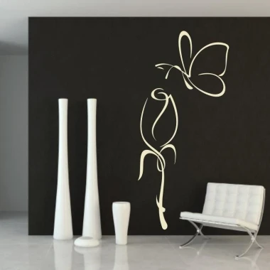 Elegant flower butterfly sticker 1285 in a minimalist interior, adding subtle charm to dark spaces.