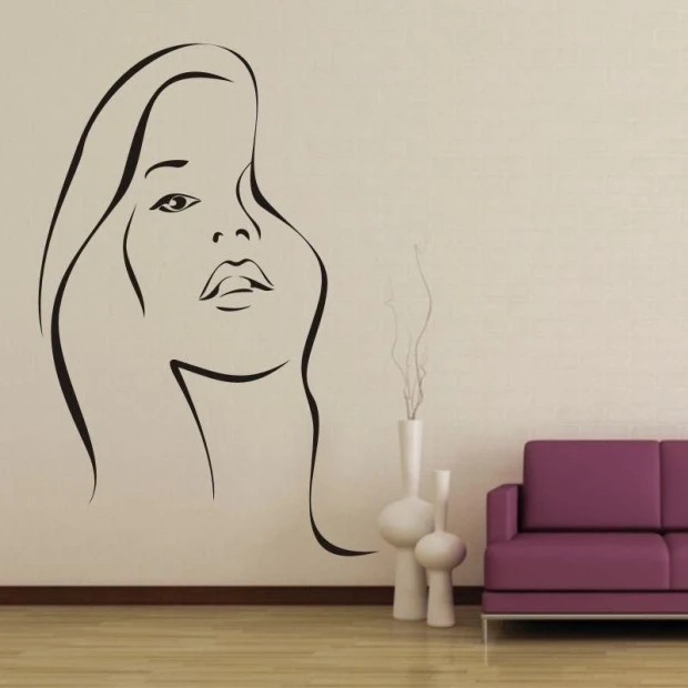 Stylish painting template of a woman\'s face, perfect for a modern living room, adding elegance and artistry.