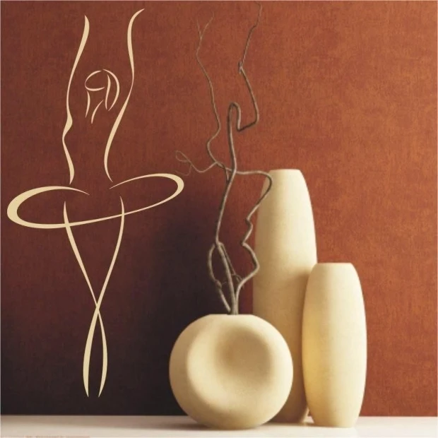 Lady 40 painting template - Living room arrangement with warm brown walls and minimalist light vessels.