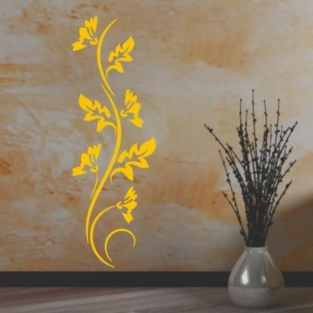 Stylish leaf sticker 1229 in warm yellow tones, perfect for a modern living room, adding a touch of elegance.