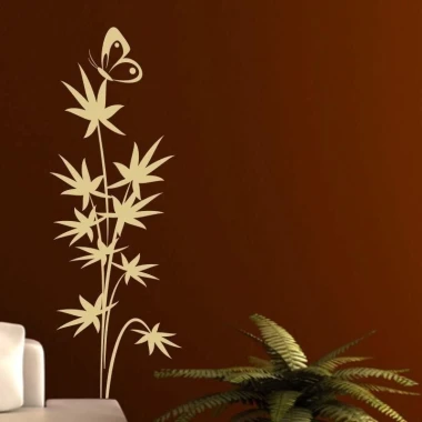 Elegant leaf sticker with a butterfly, perfect for a modern living room in warm beige tones.