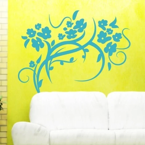 Plant ornament 1243 in vibrant blue, perfect for decorating a wall in a modern living room.