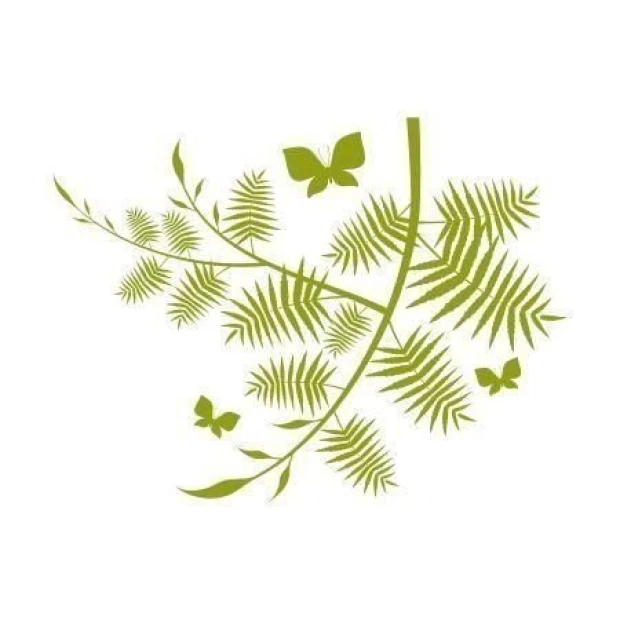Painting template branch with butterflies 1292 in soft green shades, perfect for spring decoration.