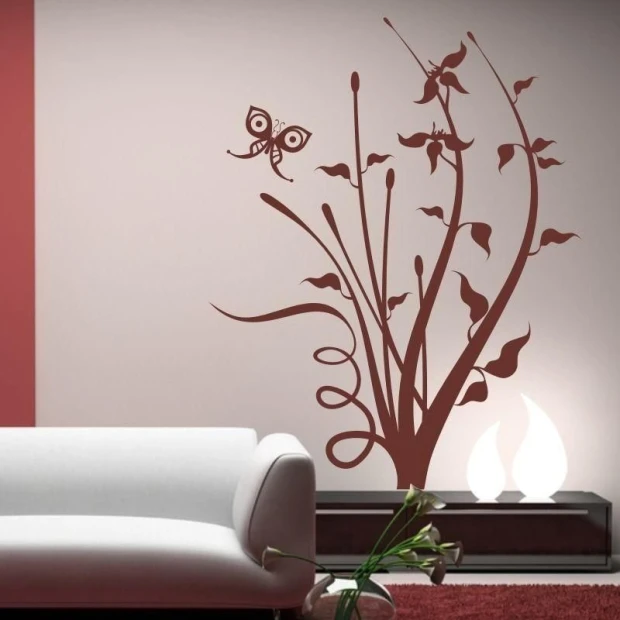 Elegant floral and butterfly painting template, perfect for a modern living room in muted colors.