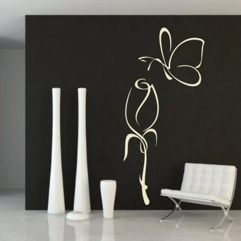 Delicate floral and butterfly painting template in a modern interior, perfect for minimalist spaces.