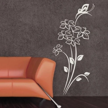 Floral butterfly painting template 1236 - Living room setup with gray walls and brown floor.