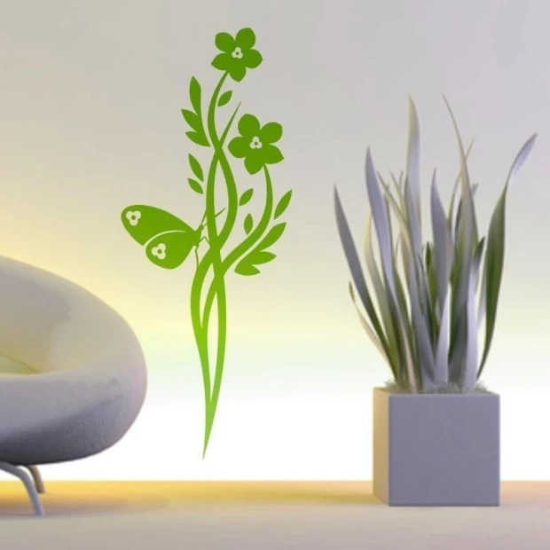 Plant-themed painting template 1245 - Living room arrangement with light walls and botanical elements.