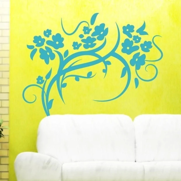 Plant ornament painting template 1243 - Graphic design featuring branch shapes with flowers and swirling lines.