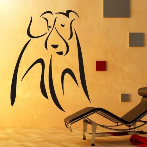 Stylish wall sticker featuring a dog, perfect for modern interiors in beige and gray tones.