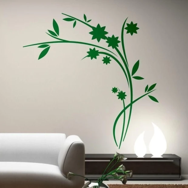 Stylish Japanese sticker 06 in a minimalist living room, adding elegance with delicate green accents.