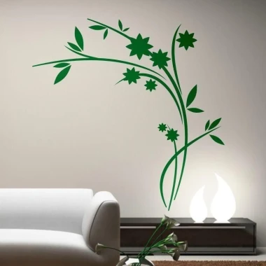 Stylish Japanese sticker 06 in a minimalist living room, adding elegance with delicate green accents.