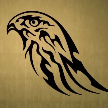 Stylish hawk sticker in black shades on a gold background, perfect for modern interiors.